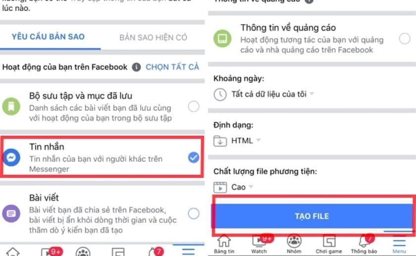 Khôi phục tin nhắn Messenger